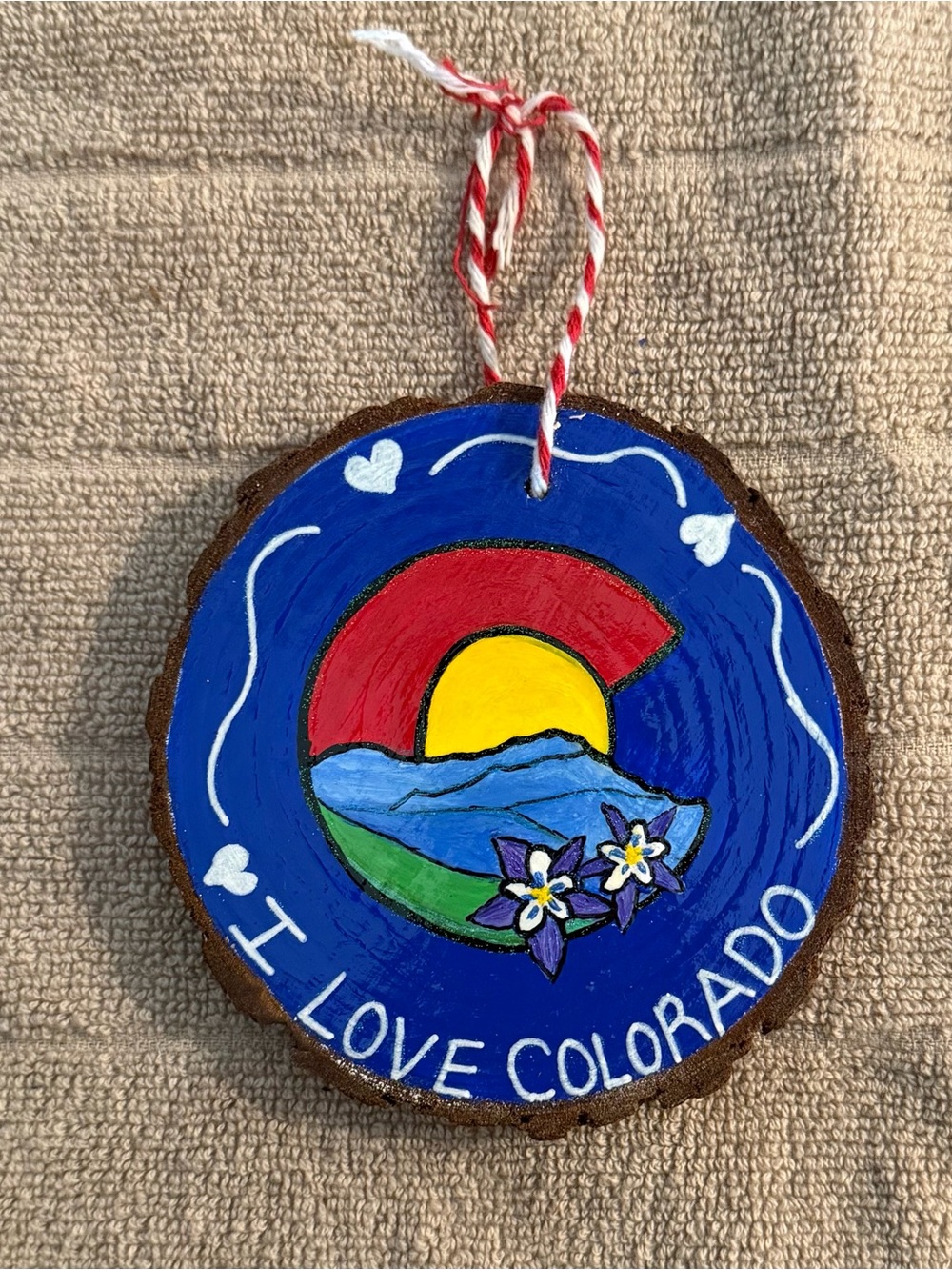 I Love Colorado Painted Wood Ornament - Blue
